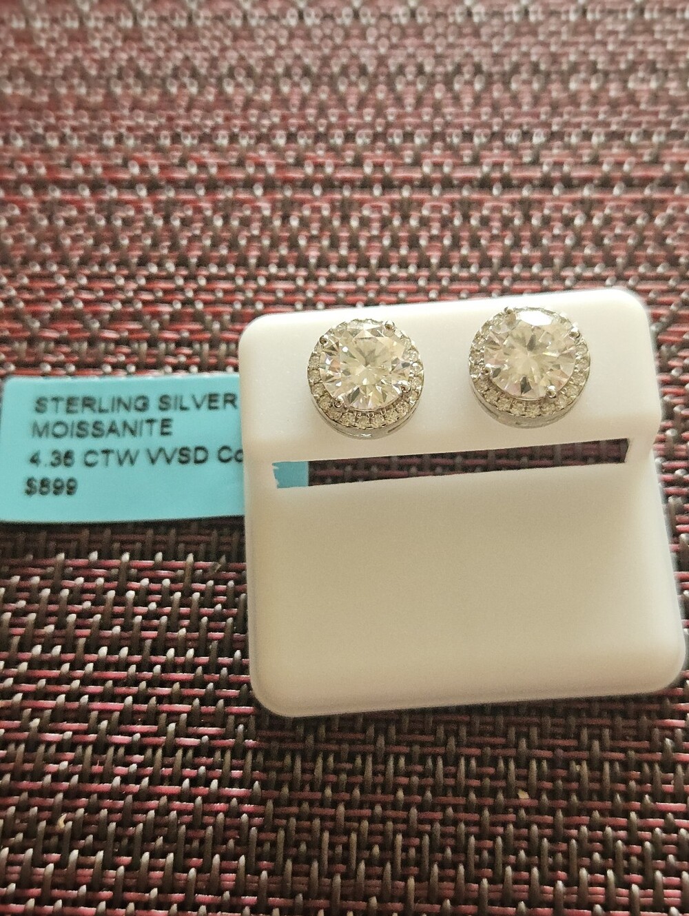 Brand New Sterling Silver Moissanite Halo Stud Earrings - Clear